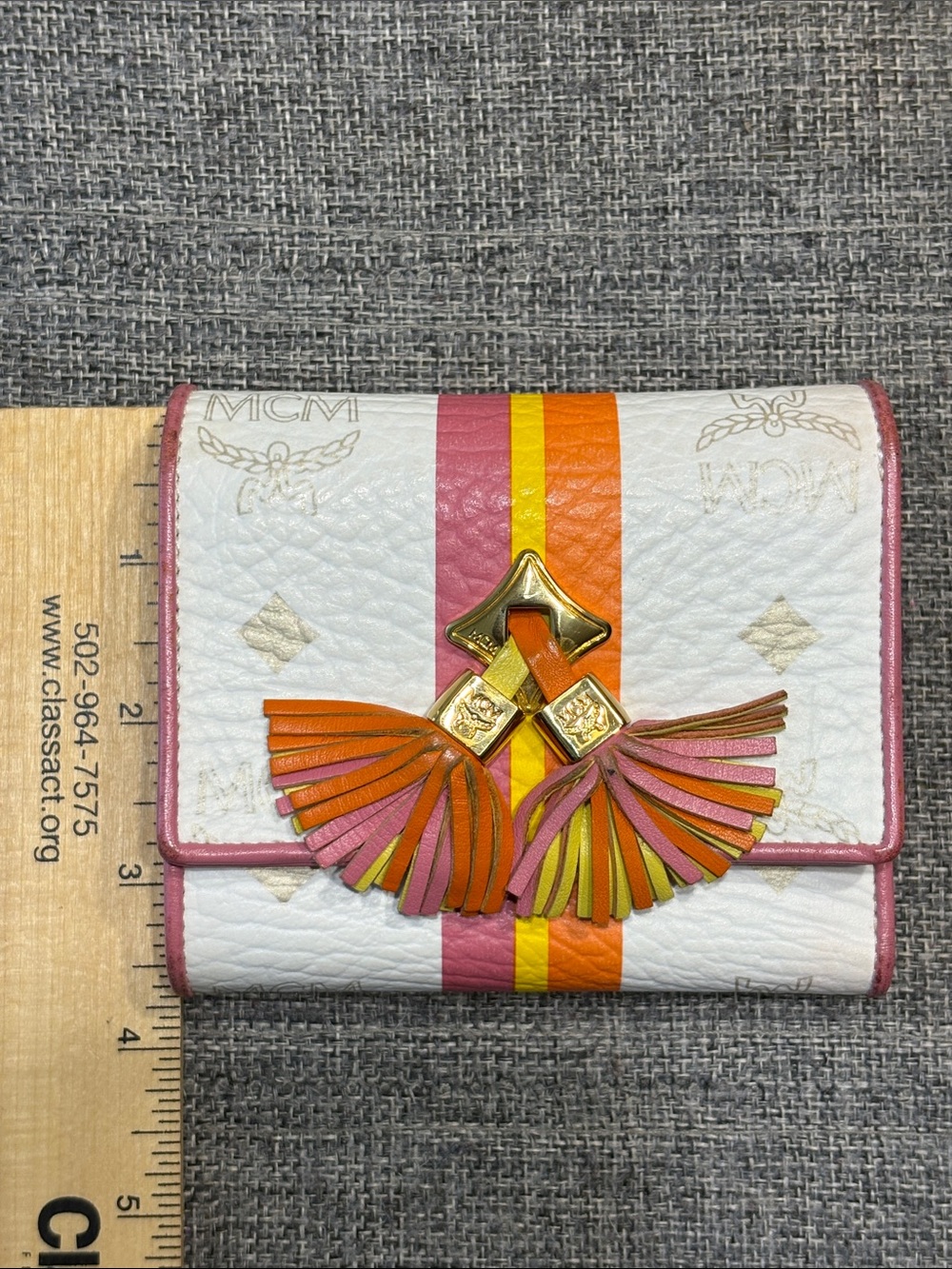 MCM White Leather Wallet with Pink, Orange & Yellow Tassels - Picture 13 of 13